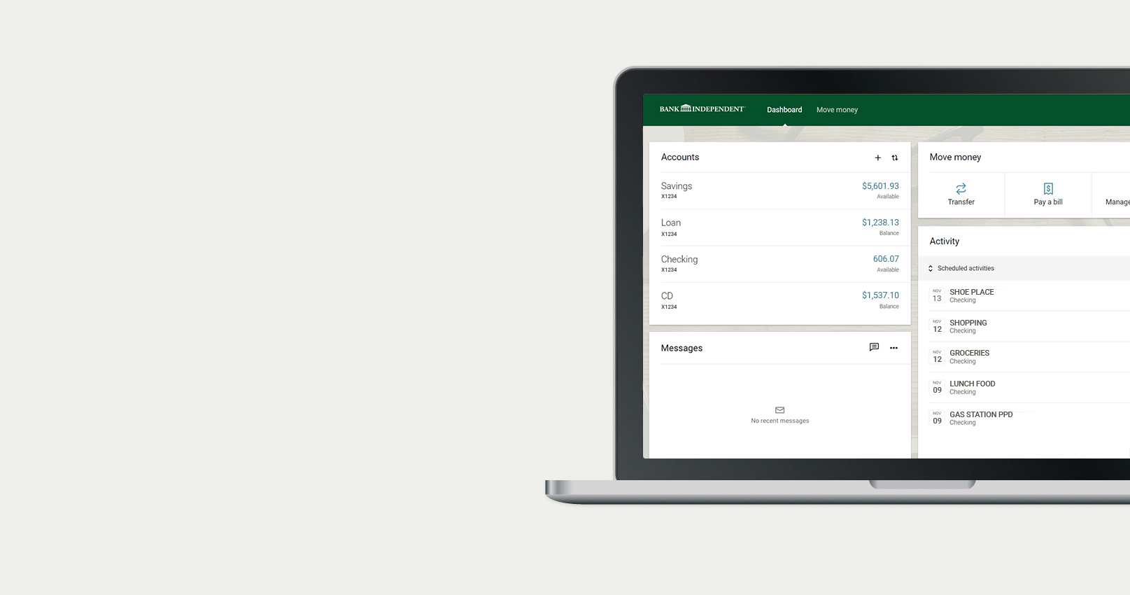 Online Banking Dashboard View